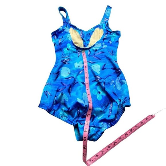 MAXINE of HOLLYWOOD One Piece Swimsuit Ruched Front Beachy Vacation Blue 14 5-40 - Picture 7 of 12
